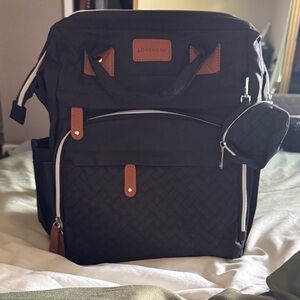 LOVEVOOK Baby Diaper Backpack in Black with Brown Details